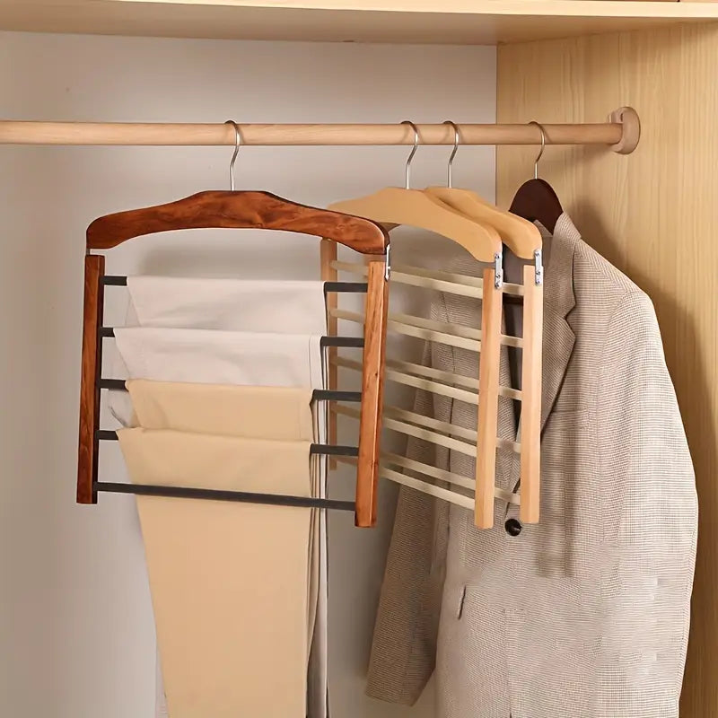 Percha multibarra de madera para pantalones